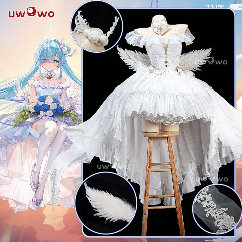 uwowo アズールレーン 衣装＋ウィッグ＋靴＋ウイング フルセット Uwowo Azur Lane Janus Oath Wedding Dress Bride Cosplay Costume