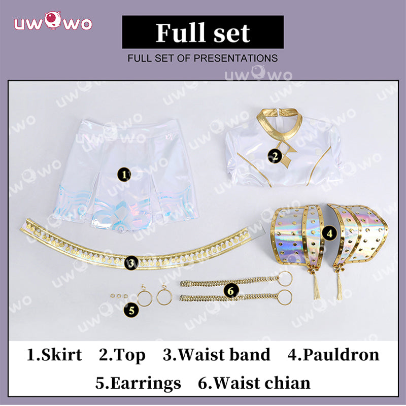Uwowo Collab Series: Kpop Zoey White Holographic Performance Cosplay Costume XS-3XL