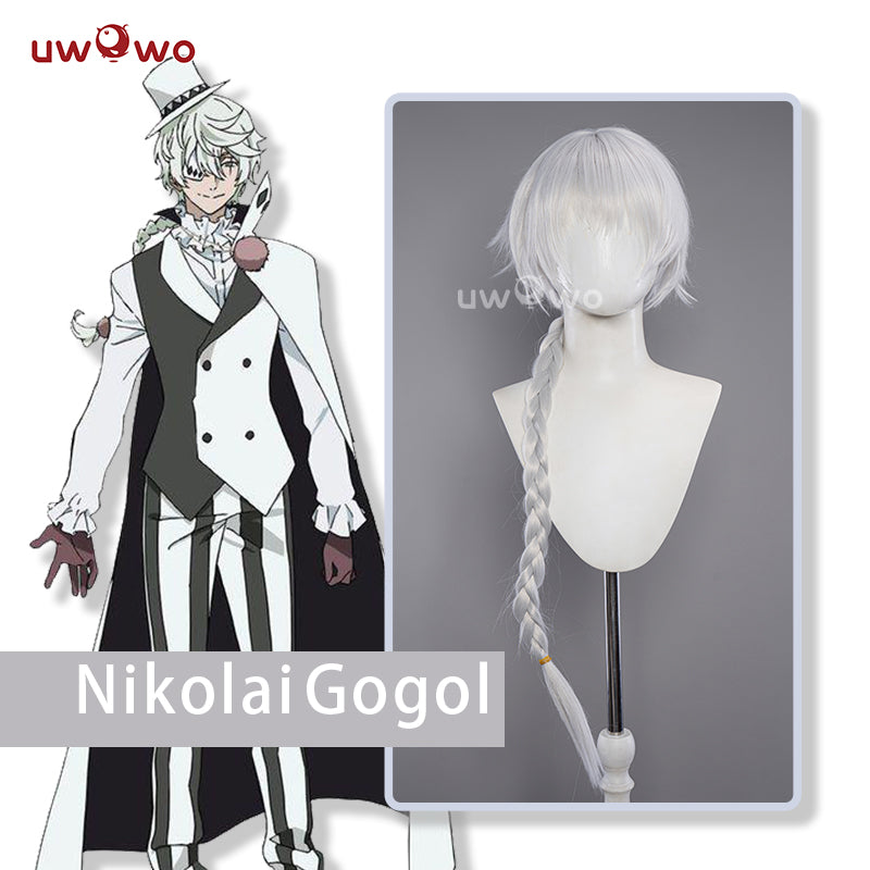 Uwowo Anime Bungou Stray Dogs Cosplay Wig Nikolai Gogol Cosplay Wig Silver Long Hair