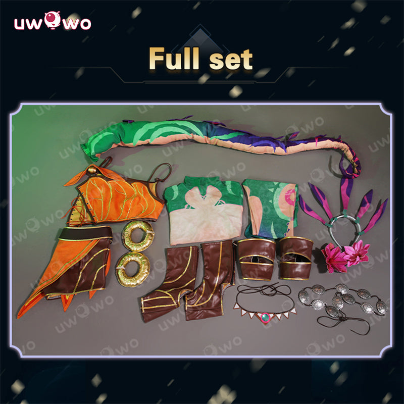 Uwowo Collab Series: Game Rainbow Lizard Girl Fantasy Outfit with Tail and Ears Cosplay Costume S-3XL