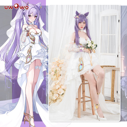 [Last Batch]【In Stock】Uwowo Genshin Impact Fanart Keqing White Bride Wedding Dress Cosplay Costume
