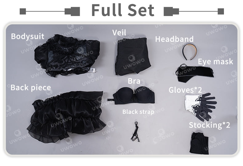 【In Stock】Uwowo Nier: Automata 2B Black Wedding Dress Bride Cosplay Costume - Uwowo Cosplay