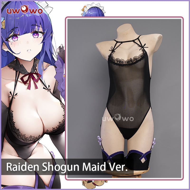 Uwowo Genshin Impact Fanart: Raiden Shogun Ei/Baal Kimono Maid Sexy Ver. 2-in-1 Maid&Lingerie Cosplay Costume - Uwowo Cosplay