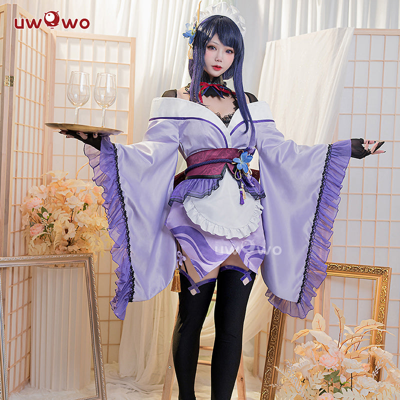 Uwowo Genshin Impact Fanart: Raiden Shogun Ei/Baal Kimono Maid Sexy Ver. 2-in-1 Maid&Lingerie Cosplay Costume - Uwowo Cosplay
