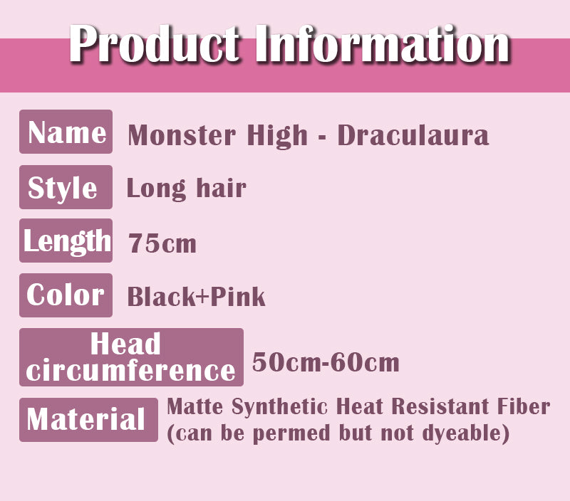 Uwowo Monster High Wig Draculaura Vampire Spiderweb Cape Beret Gothic Dress Wig Long Curly Hair