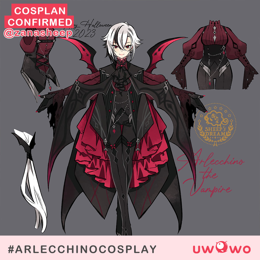 【Confirmed】Uwowo Genshin Impact Fanart The Knave Arlecchino Devil Vampire Halloween Cosplay Costume