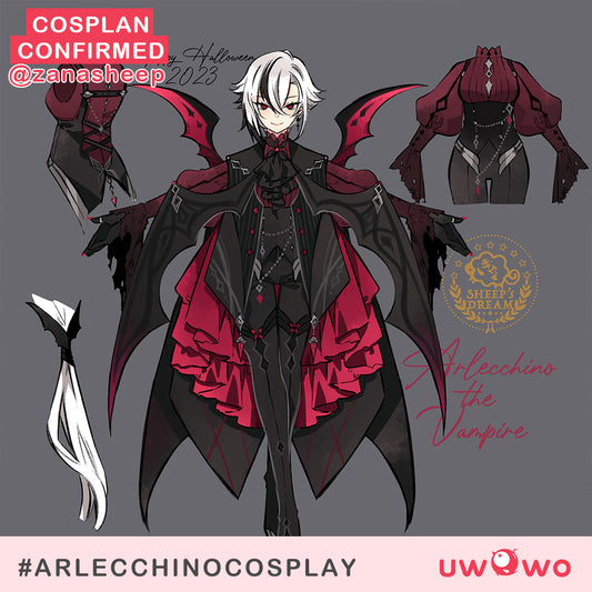 【Confirmed】Uwowo Genshin Impact Fanart The Knave Arlecchino Devil Vampire Halloween Cosplay Costume