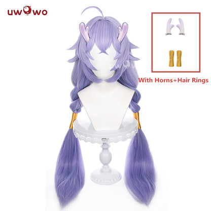 【Pre-sale】Uwowo Honkai Star Rail Cosplay Wig Bailu Cosplay Wig Long Blue Hair (With Horns And Hair Rings)