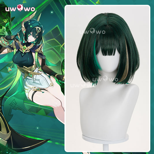 Uwowo Genshin Impact Nefer Cosplay Wig Middle Green Hair