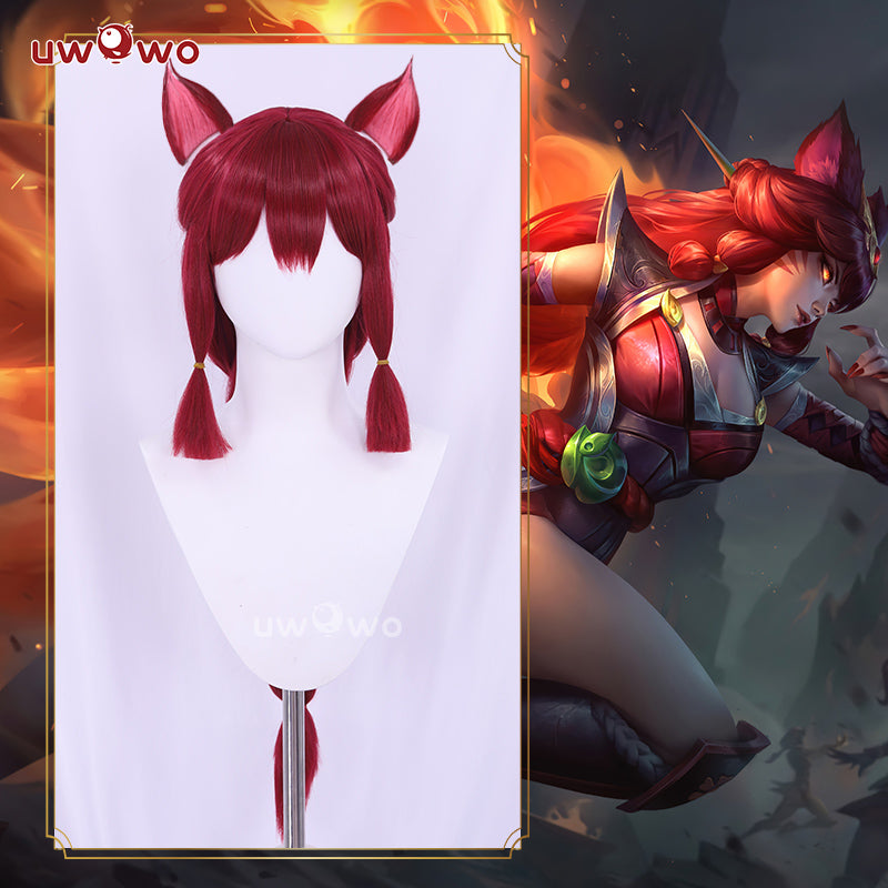 【Pre-sale】Uwowo League of Legends/LOL: Foxfire Ahri 2023 ASU Cosplay Wig Long Wine Hair With Ears