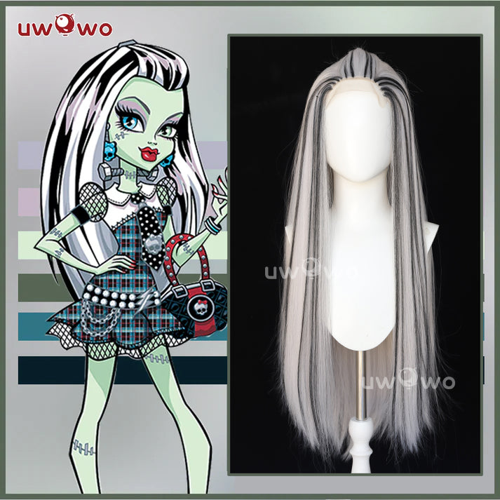 Uwowo Monster High Wig Frankie Cosplay Wig Black Silver Long Hair