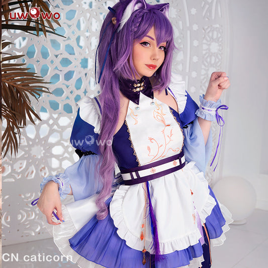 【25TH Flash Sale】Exclusive Authorization Uwowo Game Genshin Impact Fanart Keqing Maid Ver Cosplay Costume