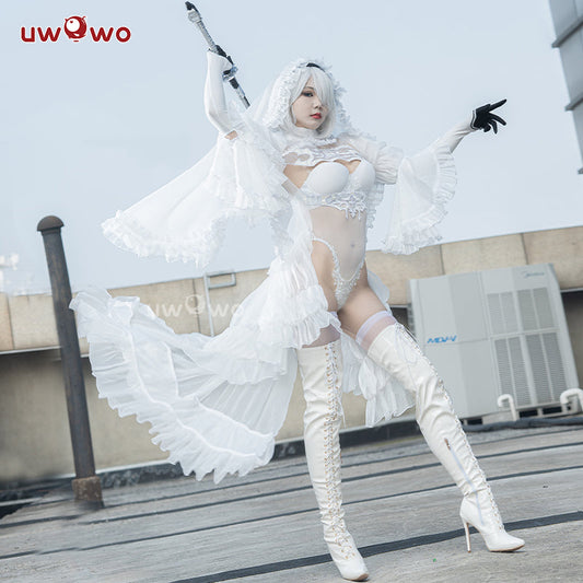 【30TH Flash Sale】Uwowo Nier: Automata 2B White Wedding Dress Bride Cosplay Costume