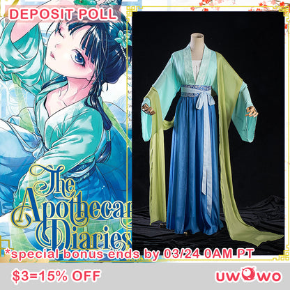 INSTOCK-Uwowo Anime The Apothecary Diaries Maomao Frog Green Hanfu Style Hunt Cosplay Costume