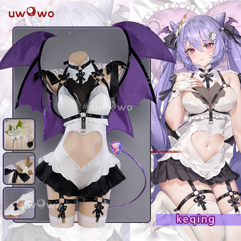 【In Stock】Uwowo Genshin Impact Fanart: Keqing Heart Succubus Restrained Devil Cosplay Costumes