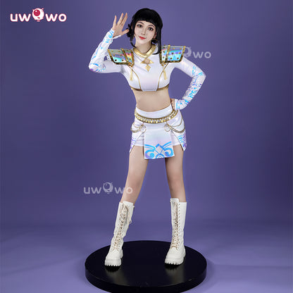 Uwowo Collab Series: Kpop White Holographic Performance Cosplay Costume XS-3XL