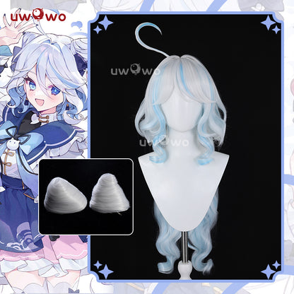 Uwowo Genshin Impact Fanart Furina Chinese Style Lolita Dress Cosplay Wig Long Gradient Blue Hair
