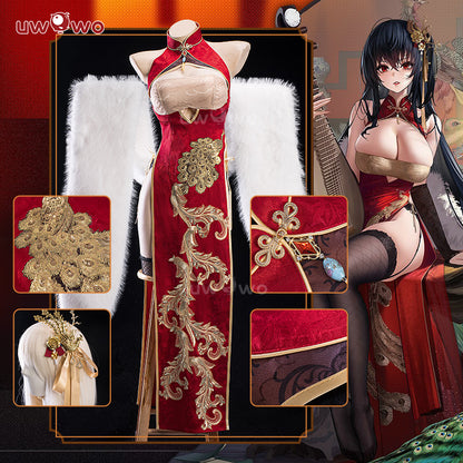 S-3XL Uwowo Azur Lane IJN Taihou New Year Red Qipao Cheongsam Boudoir Cosplay Costume