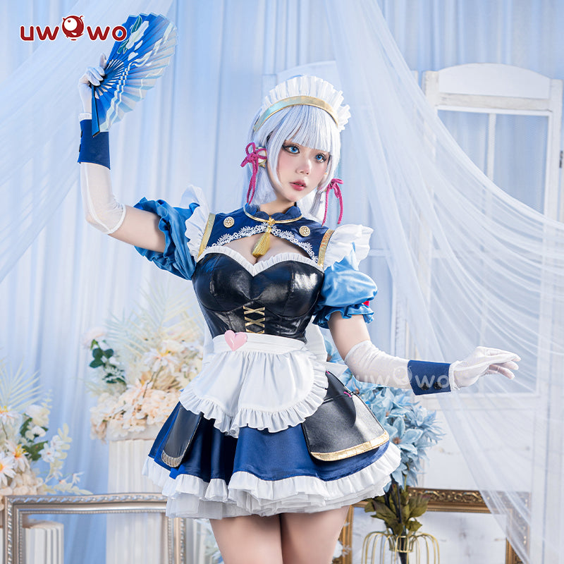 Uwowo Genshin Impact Fanart Kamisato Ayaka Cute Maid Cosplay Costume