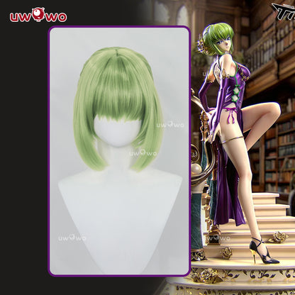 Uwowo Code Geass: C.C. CC Purple Cheongsam Cosplay Wig Long Green Hair