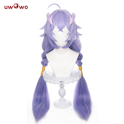 Uwowo Honkai Star Rail Cosplay Wig Bailu Dragon Wig Long Blue Hair (With Horns And Hair Rings)