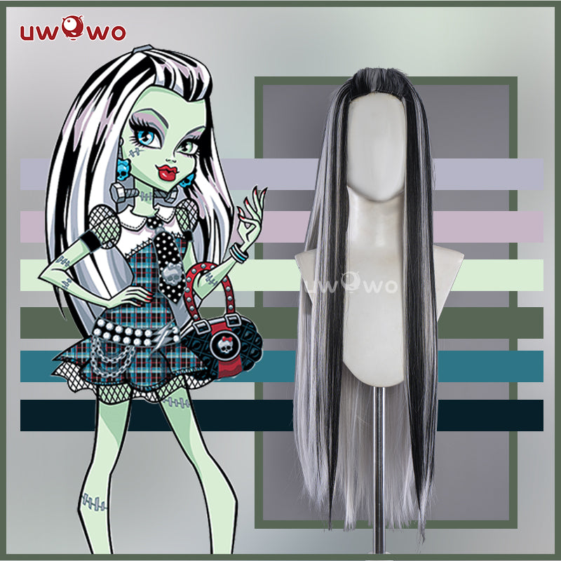 Uwowo Monster High Wig Frankie Cosplay Wig Black Silver Long Hair