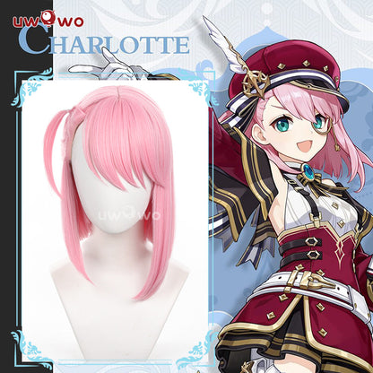 Uwowo Game Genshin Impact Charlotte Cosplay Wig Middle Pink Hair