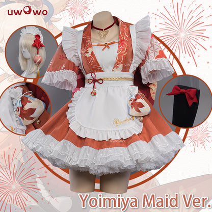 S-3XL INSTOCK Uwowo Genshin Impact Fanart Costume Yoimiya Maid Dress Cosplay Costume