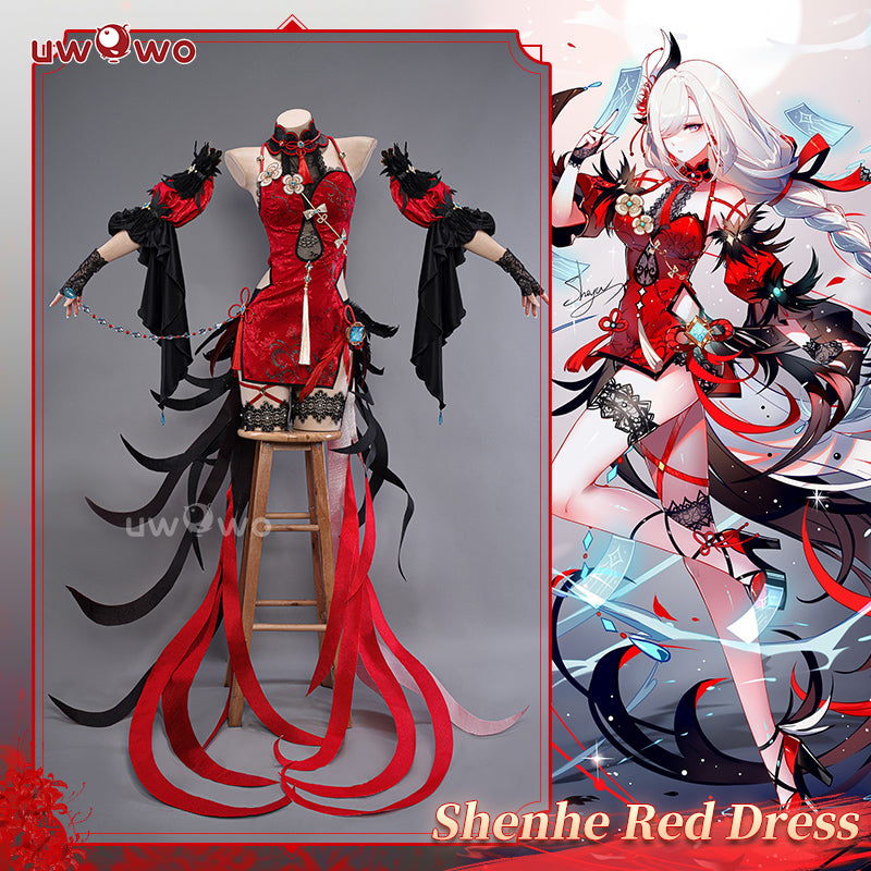 【Pre-sale】Uwowo Genshin Impact Fanart Shenhe Red Chinese Style Dress Cosplay Costume