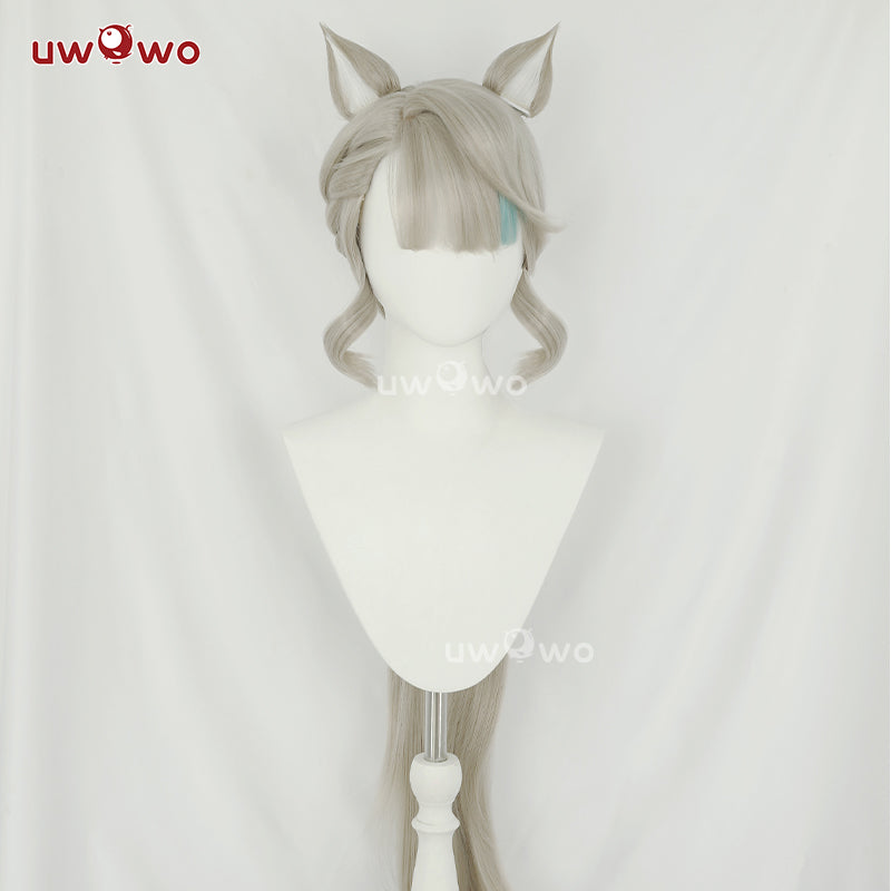 Uwowo Game Genshin Impact Fontaine Lynette Cosplay Wig Silver Highlighted Long Hair With Ears