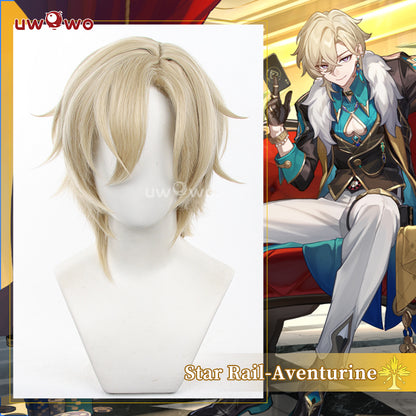 Uwowo Honkai Star Rail Aventurine HSR Cosplay Wig Short Yellow Hair