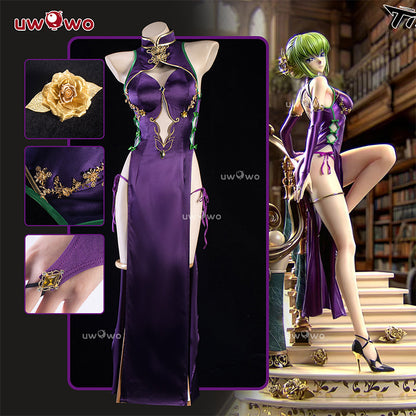 INSTOCK-Uwowo Code Geass: C.C. CC Purple Cheongsam Cosplay Costume