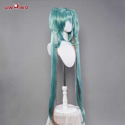 Uwowo V singer Rascal Collab Devil Wings Gothic Cosplay Wig Grenn Long Hair