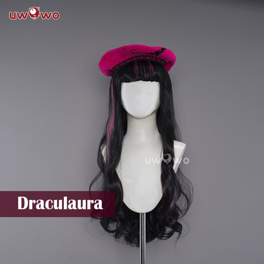 Uwowo Monster High Wig Draculaura Vampire Spiderweb Cape Beret Gothic Dress Wig Long Curly Hair