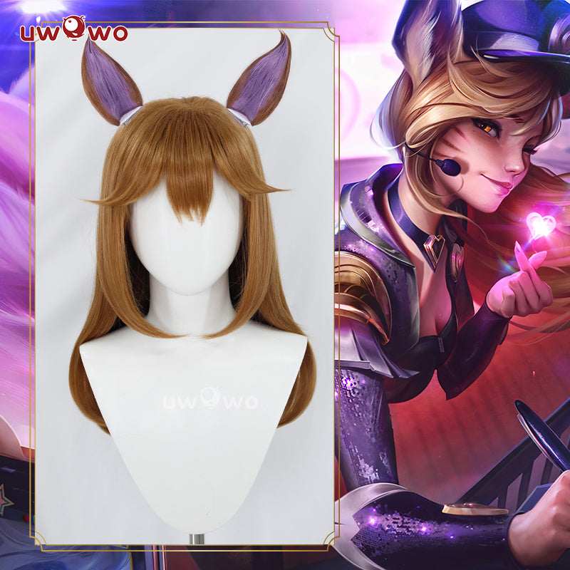 Uwowo League of Legends/LOL: Pop Star Ahri Fox 2023 ASU Cosplay Wig Long Brown Hair With Ears