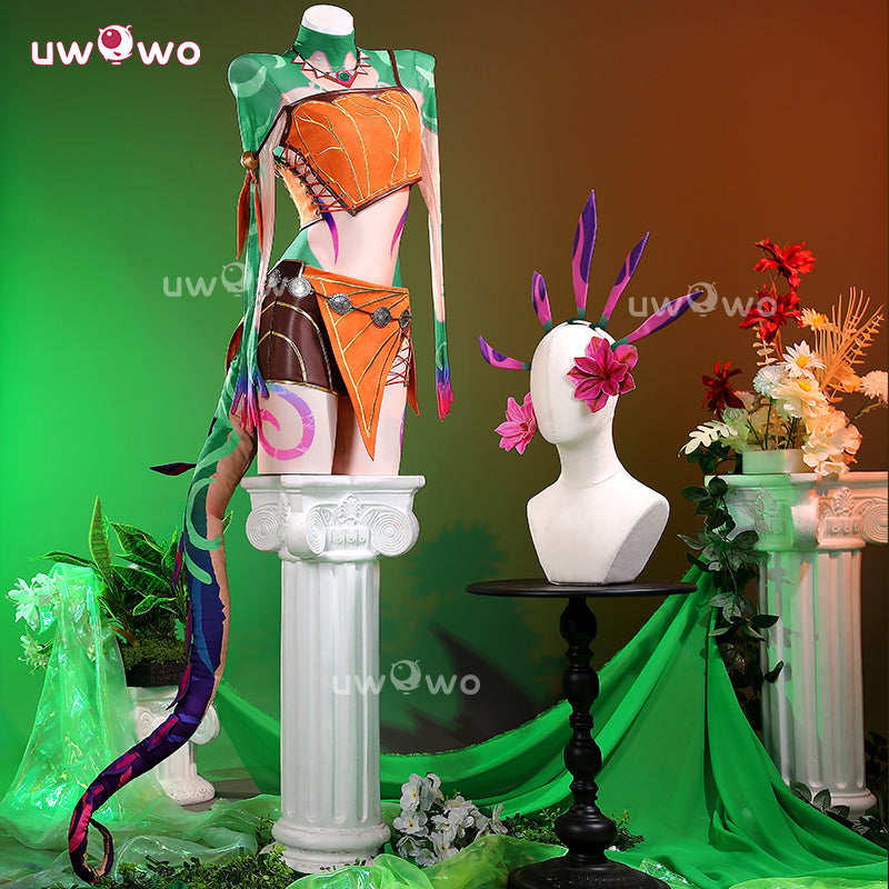 Uwowo Collab Series: Game Rainbow Lizard Girl Fantasy Outfit with Tail and Ears Cosplay Costume S-3XL