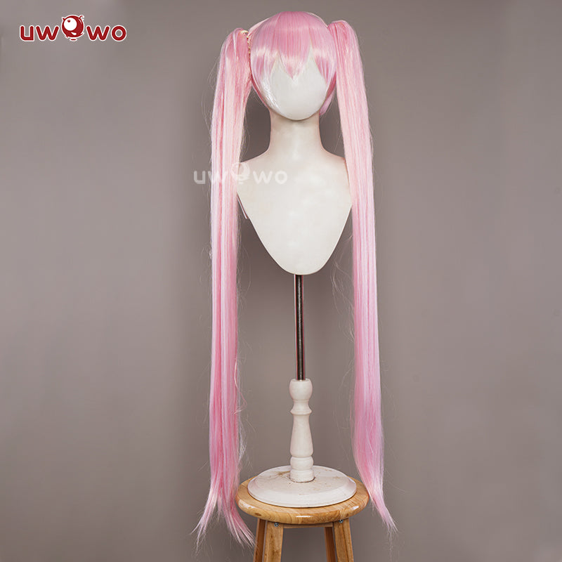 Uwowo Vocaloid Sakura Hatsune Miku Classic Pink Dress Cosplay Wig Long Pink Hair