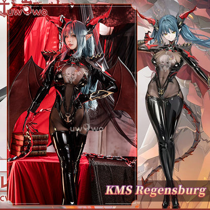 S-3XL INSTOCK Uwowo Azur Lane KMS Regensburg Darksteel Dragon Iron Blood Sheer Black Bodysuit Halloween Cosplay Costume