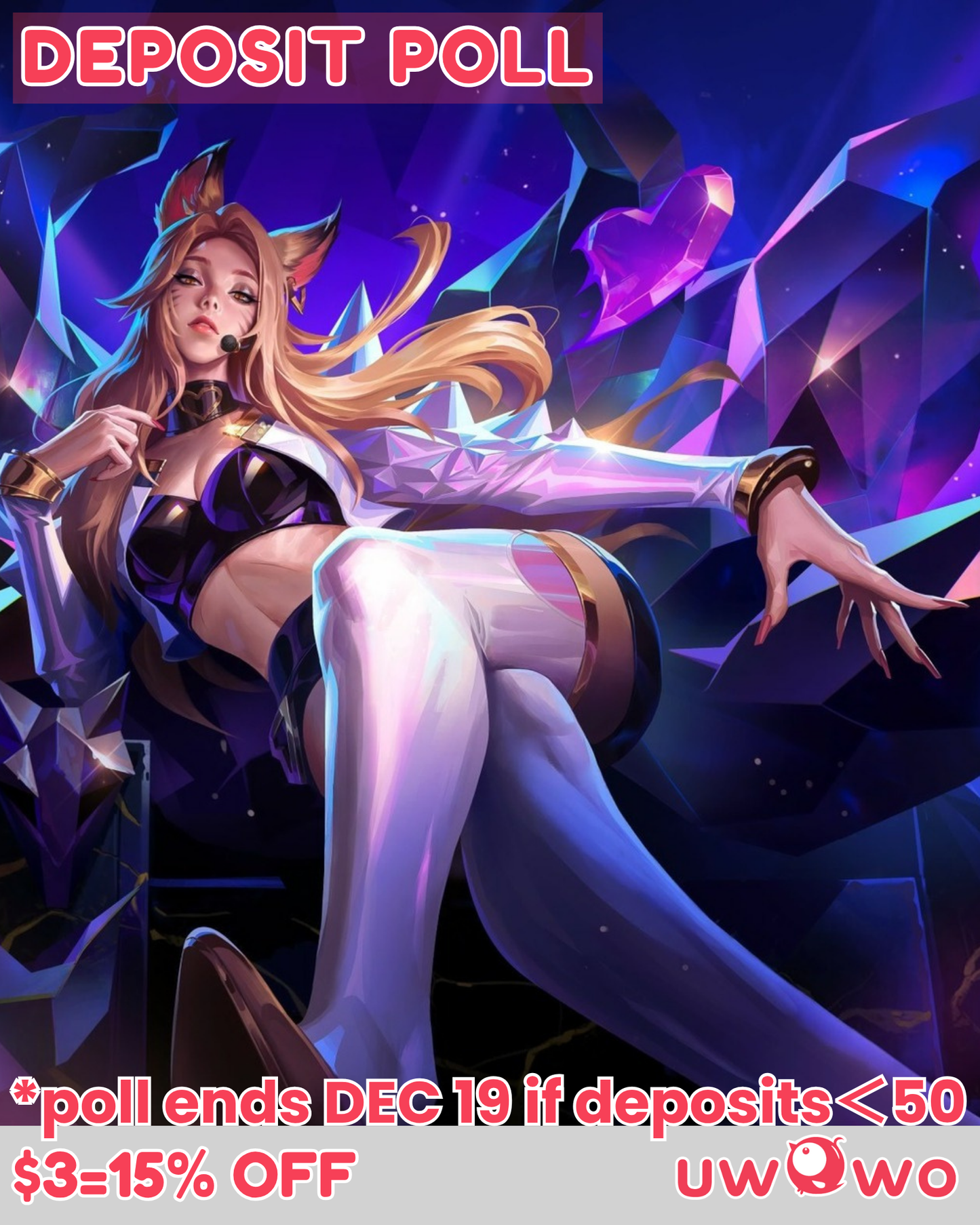 Uwowo Deposit Poll - Ahri K/DA Unbound TFT Teamfight Tactics League of Legends/LOL Cosplay Costume