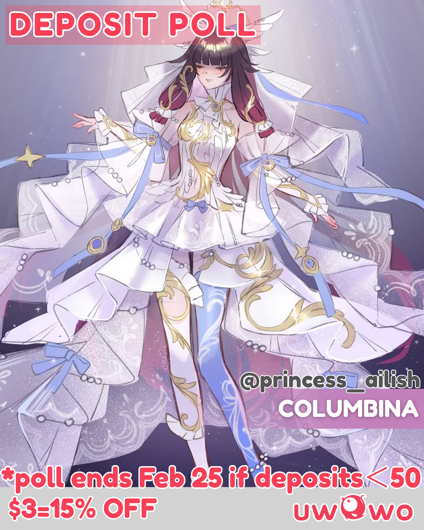 Uwowo Deposit Poll - Genshin Impact Fanart Columbina Bride Oath Cosplay Costume