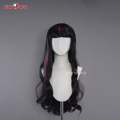 Uwowo Cosplay Wig Draculaura Spiderweb Cape Beret Gothic Dress Wig Long Curly Hair