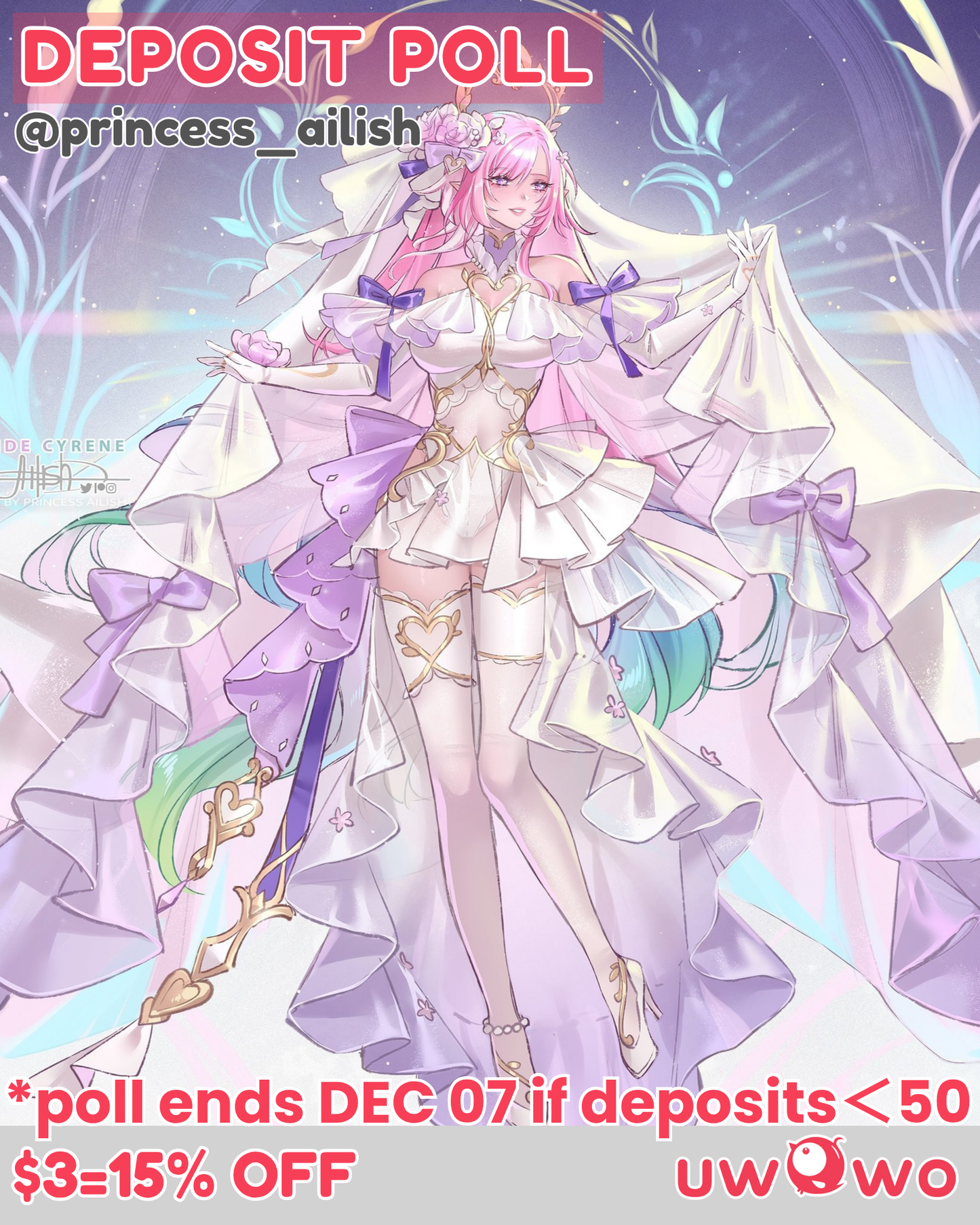 Uwowo Deposit Poll - Honkai: Star Rail Cyrene Bride Fanart Cosplay Costume S-3XL