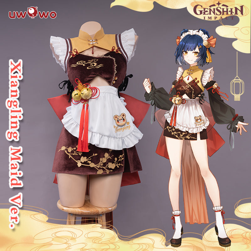 【In Stock】Exclusive authorization Uwowo Game Genshin Impact Fanart Xiangling Maid Ver Cosplay Costume - Uwowo Cosplay