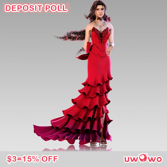 Uwowo Deposit Poll - Final Fantasy 7 Remake Aerith Wall Market Red Dress Cosplay Costume