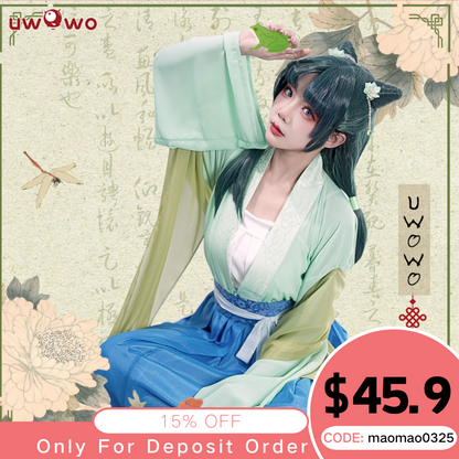 INSTOCK-Uwowo Anime The Apothecary Diaries Maomao Frog Green Hanfu Style Hunt Cosplay Costume