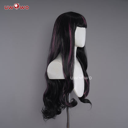 Uwowo Cosplay Wig Draculaura Spiderweb Cape Beret Gothic Dress Wig Long Curly Hair
