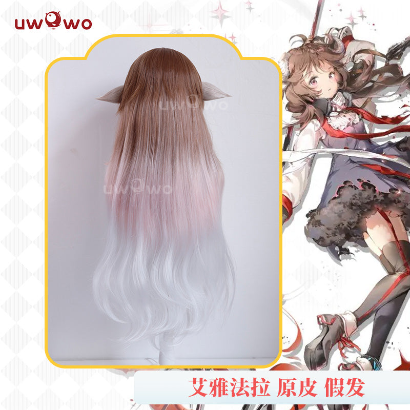 【Pre-sale】UWOWO Game Arknights Eyjafjalla Cosplay Wig 80cm Brown Silver Gray Gradient Wavy Hair Cosplay Wig