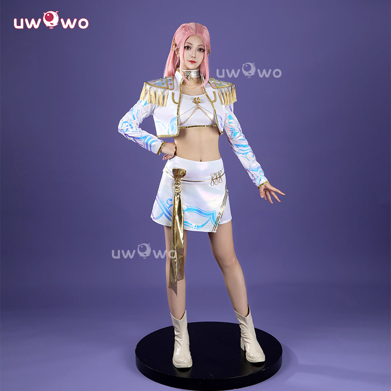 Uwowo Collab Series: Kpop Mira White Holographic Performance Cosplay Costume XS-3XL