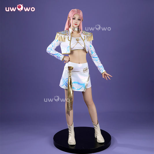 Uwowo Collab Series: Kpop Mira White Holographic Performance Cosplay Costume XS-3XL