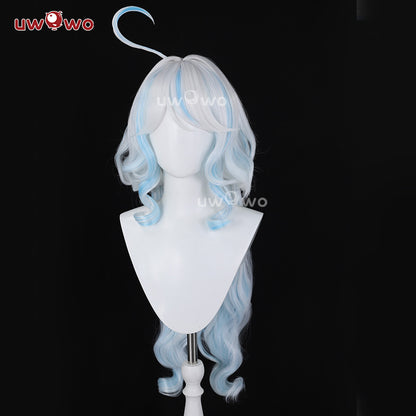 Uwowo Genshin Impact Fanart Furina Chinese Style Lolita Dress Cosplay Wig Long Gradient Blue Hair